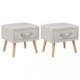 Set 2 Noptiere Gossi Albe, 40x35x40 cm, Piele Ecologica si Lemn Masiv, Sertar, Stil Elegant, Dormitor