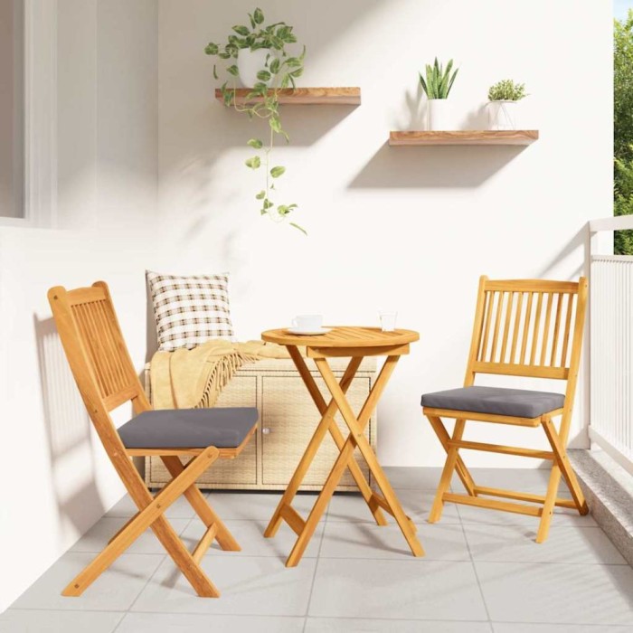 vidaXL Scaun pliant 2 pcs Gri 49 x 57.5 x 92cm Lemn masiv de acacia 42000954
