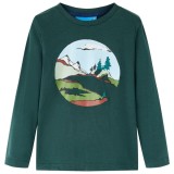 Tricou de copii cu maneci lungi verde &icirc;nchis 116 GartenMobel Dekor, vidaXL