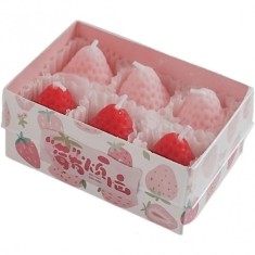 Set 6 lumanari parfumate, flippy, model capsunici, ardere 30 min, 78g, 6.3 x 9.3 x 3.8 cm, roz/rosu