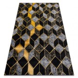 Modern GLOSS covor 400B 86 stilat, glamour, art deco, 3D geometric negru / aur, 240x330 cm, Dreptunghi, Polipropilena