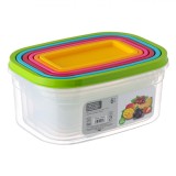 Set Recipiente Alimente, 6 Bucăți, Capacitate 400-3700 ml, Plastic Transparent, Capace Multicolor, Oem