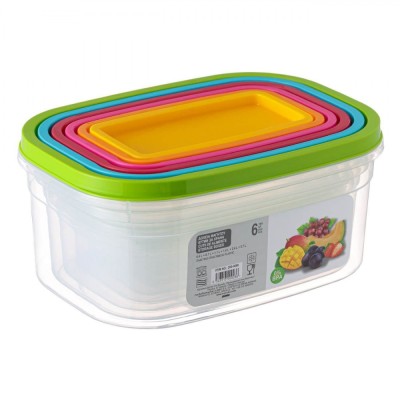 Set Recipiente Alimente, 6 Bucăți, Capacitate 400-3700 ml, Plastic Transparent, Capace Multicolor foto