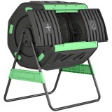 Compostor de Grădină Rotativ Outsunny 200L cu Cameră Dublă, Rotație 360&deg;, Guri de Aerisire, Mănuși, din PP Fără BPA, pentru Compostare Deșeuri Organic