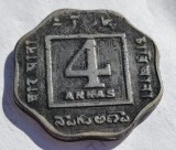 349. Moneda India Britanica 4 Annas (1/4 Rupee) 1920