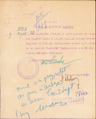 A2717N Act Chestura Poliției Municipiului Chișinău, 1939 foto