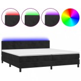 Cumpara ieftin Pat cu arcuri, saltea si LED, negru, 200x200 cm, catifea