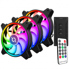 Kit 3 ventilatoare 120 mm RGB cu telecomanda si controller AQIRYS Libra