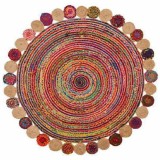 Cumpara ieftin Covor Bumbac Multicolor DKD Home Decor 200x200 cm Iută, Design Indian, Lavabil