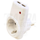 Adaptor priza cu doua porturiUSB, alb USBD 85-265 VAC 50/60 Hz; USB: 5 VDC, max. 2,1 A