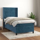 vidaXL Pat box spring cu saltea, albastru &icirc;nchis, 80x200 cm, catifea