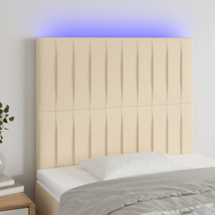 Tăblie de pat cu LED, crem, 80x5x118/128 cm, textil