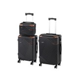Set 3 Valize Rigide Leziter TraveLux Urban XV (Medie, Cabina, Trusa) ABS Negru Aur Roz Roti Duble 360