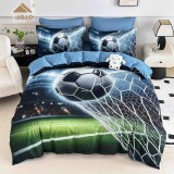 Cumpara ieftin Lenjerie pat single 5D,bumbac finet,4 piese,cearceaf cu elastic 140x200cm,cearceaf pilota 155x205cm,2 fete de perna 55x80cm-A1256