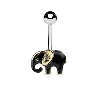 Piercing pentru buric, din o&amp;Aring;&amp;pound;el chirurgical, elefant negru-auriu foto