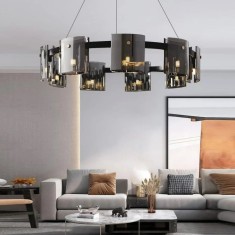 Candelabru Modern, REQUIEM Largo, 8xG9, Diametru 80cm, Negru, Inaltime Reglabila