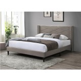 Pat matrimonial KL Marta, dublu, tapitat cu catifea, somiera inclusa, structura lemn masiv, 160x200 cm, maro