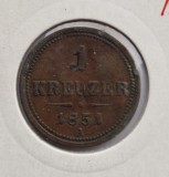Austria 1 Kreuzer 1851 A moneda cupru km # 2185, Europa, Cupru (arama)