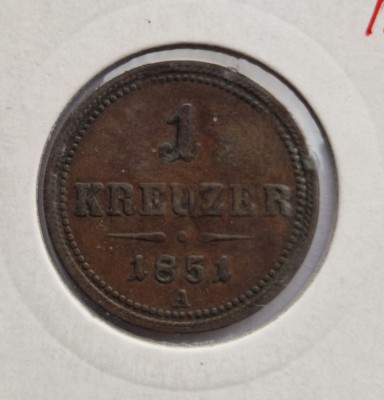 Austria 1 Kreuzer 1851 A moneda cupru km # 2185 foto