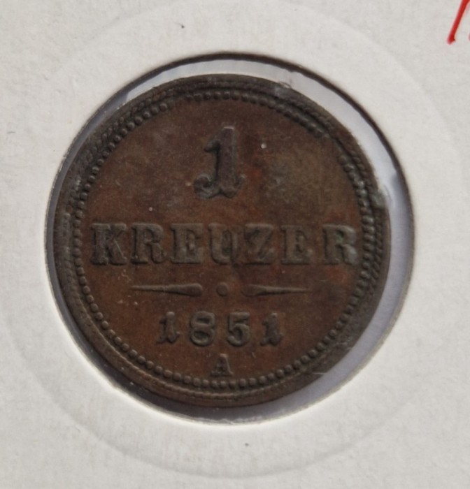 Austria 1 Kreuzer 1851 A moneda cupru km # 2185
