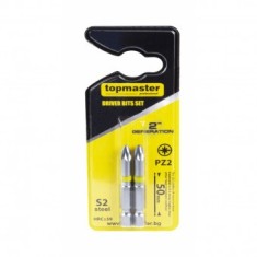 Set 2 biti stea PZ2, Topmaster 338712, prindere hexagonala 1/4&quot;, lungime 50 mm