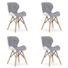 Set 4 scaune stil scandinav, Artool, Lago, piele ecologica, lemn, gri si alb, 47x52x73 cm