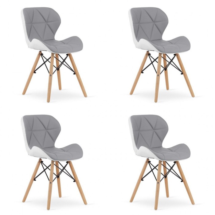 Set 4 scaune stil scandinav, Artool, Lago, piele ecologica, lemn, gri si alb, 47x52x73 cm