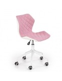 Scaun birou copii HM Matrix 3, stofa/piele ecologica, inaltime reglabila, rotire 360 ˚, roti pivotante, cadru metalic vopsit, 100 kg, roz/ alb