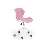 Scaun birou copii HM Matrix 3, stofa/piele ecologica, inaltime reglabila, rotire 360 ˚, roti pivotante, cadru metalic vopsit, 100 kg, roz/ alb