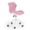 Scaun birou copii HM Matrix 3, stofa/piele ecologica, inaltime reglabila, rotire 360 ˚, roti pivotante, cadru metalic vopsit, 100 kg, roz/ alb
