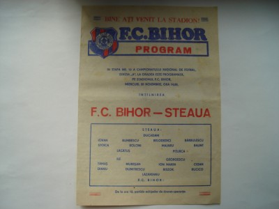 Program F.C. Bihor - Steaua Bucuresti, 1985 foto
