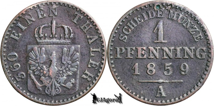 1859 A, 1 Pfenning - Frederic Wilhelm al IV-lea - Regatul Prusiei