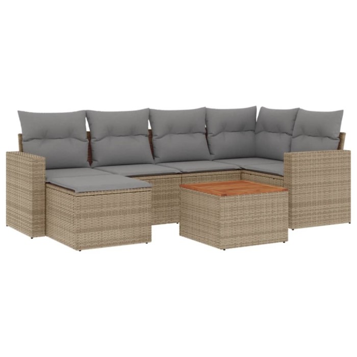 Set canapele de gradina, 7 piese, cu perne, bej, poliratan