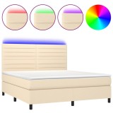 Cumpara ieftin Pat cu arcuri, saltea si LED, crem, 180x200 cm, textil