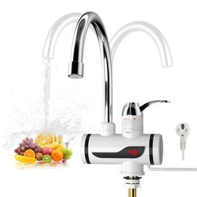 Robinet Electric Cu Dus, JFYU, Display Digital LED, 3000W, 110V, Temperatura Maxima 60&amp;deg;C, Temperatura Reglabila, Montare Pe Chiuveta, Rotire 360&amp;deg;, Alb foto