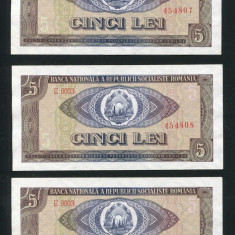 q095 TREI BANCNOTE CONSECUTIVE 5 LEI 1966 NECIRCULATE UNC