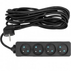 Prelungitor cu impamantare, 4 locasuri, lungime 3 m, Negru, 1 mmp, 10A foto