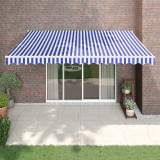 vidaXL Copertină retractabilă albastru/alb, 4x3 m, textil/aluminiu 3154423