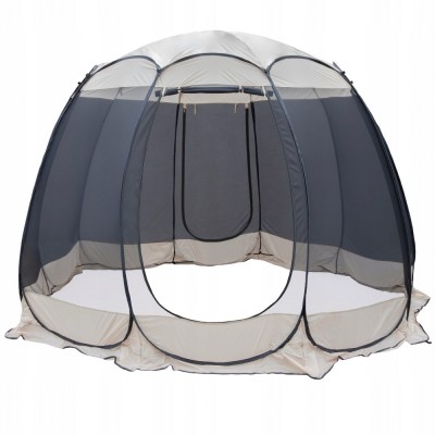 Pavilion tip cort pentru gradina, cadru otel, plasa poliester, bej si gri, 3.60x3.60x2.35 m, Jumi foto