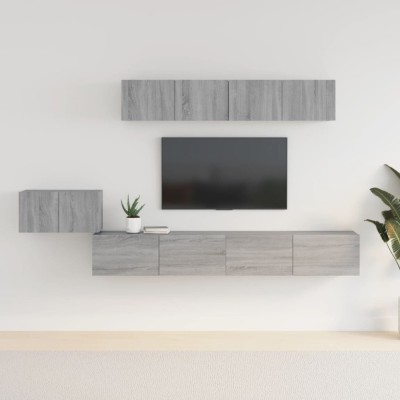 Gossi set dulapuri tv, 5 piese, gri sonoma, lemn prelucrat foto