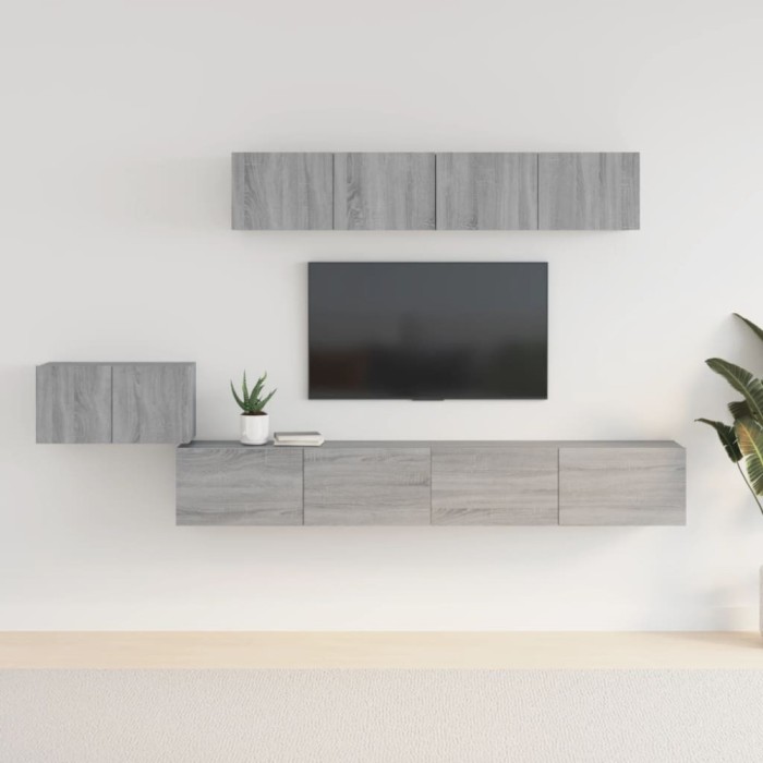 Gossi set dulapuri tv, 5 piese, gri sonoma, lemn prelucrat