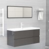 Set mobilier de baie, gri extralucios, lemn prelucrat