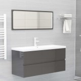 Set mobilier de baie, gri extralucios, lemn prelucrat