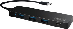 HUB extern LOGILINK, porturi USB: USB 3.0 x 3, USB 3.1 Type C, conectare prin USB 3.2 Type C, cablu 0.1 m, negru, &quot;UA0311&quot; (timbru verde 0.8 lei)