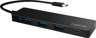 HUB extern LOGILINK, porturi USB: USB 3.0 x 3, USB 3.1 Type C, conectare prin USB 3.2 Type C, cablu 0.1 m, negru, &amp;quot;UA0311&amp;quot; (timbru verde 0.8 lei) foto