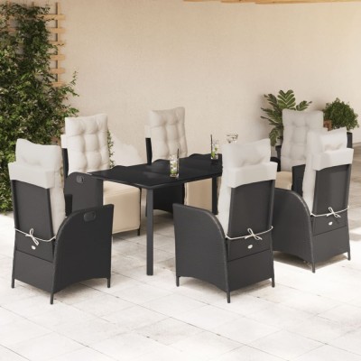 vidaXL Set mobilier de grădină cu perne, 7 piese, negru, poliratan 3213389 foto