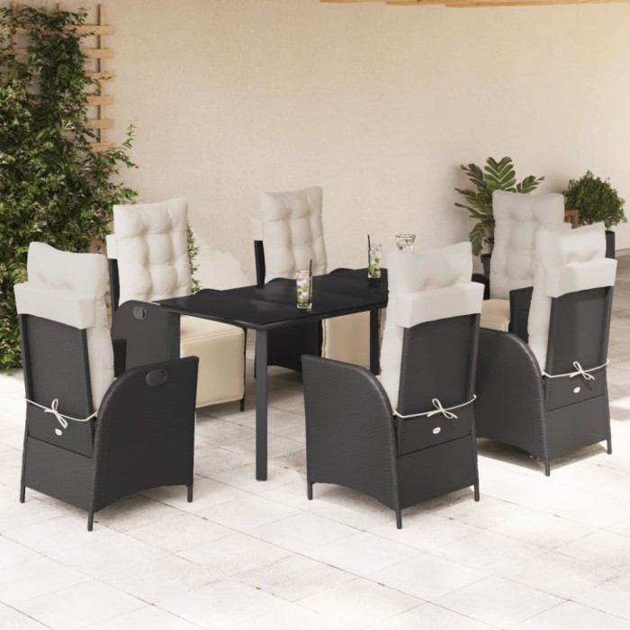 vidaXL Set mobilier de grădină cu perne, 7 piese, negru, poliratan 3213389