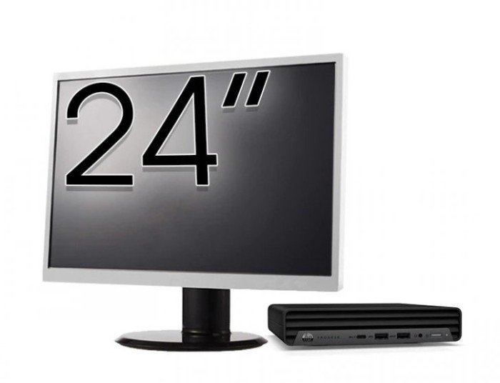 Pachet Calculator Refurbished HP ProDesk 400 G6 Mini, Intel Core i5-10500T 2.30 - 3.80GHz, 8GB DDR4, 256GB SSD + Monitor 24 Inch + Windows 10 Pro NewT