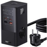 Incarcator retea Baseus GaN Powerstrip, Quick Charge 100W, 2 x AC, 2 x USB Type-C Output 5V/3A, 2 x USB, lungime Cablu 1.5m, negru