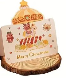 Mini felicitare moderna de Craciun , pliabila, cu elemente aurii si carton texturat premium foto